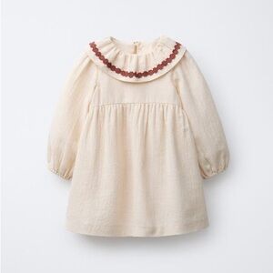 Zara cream Long Sleeve Dress with Red Trim